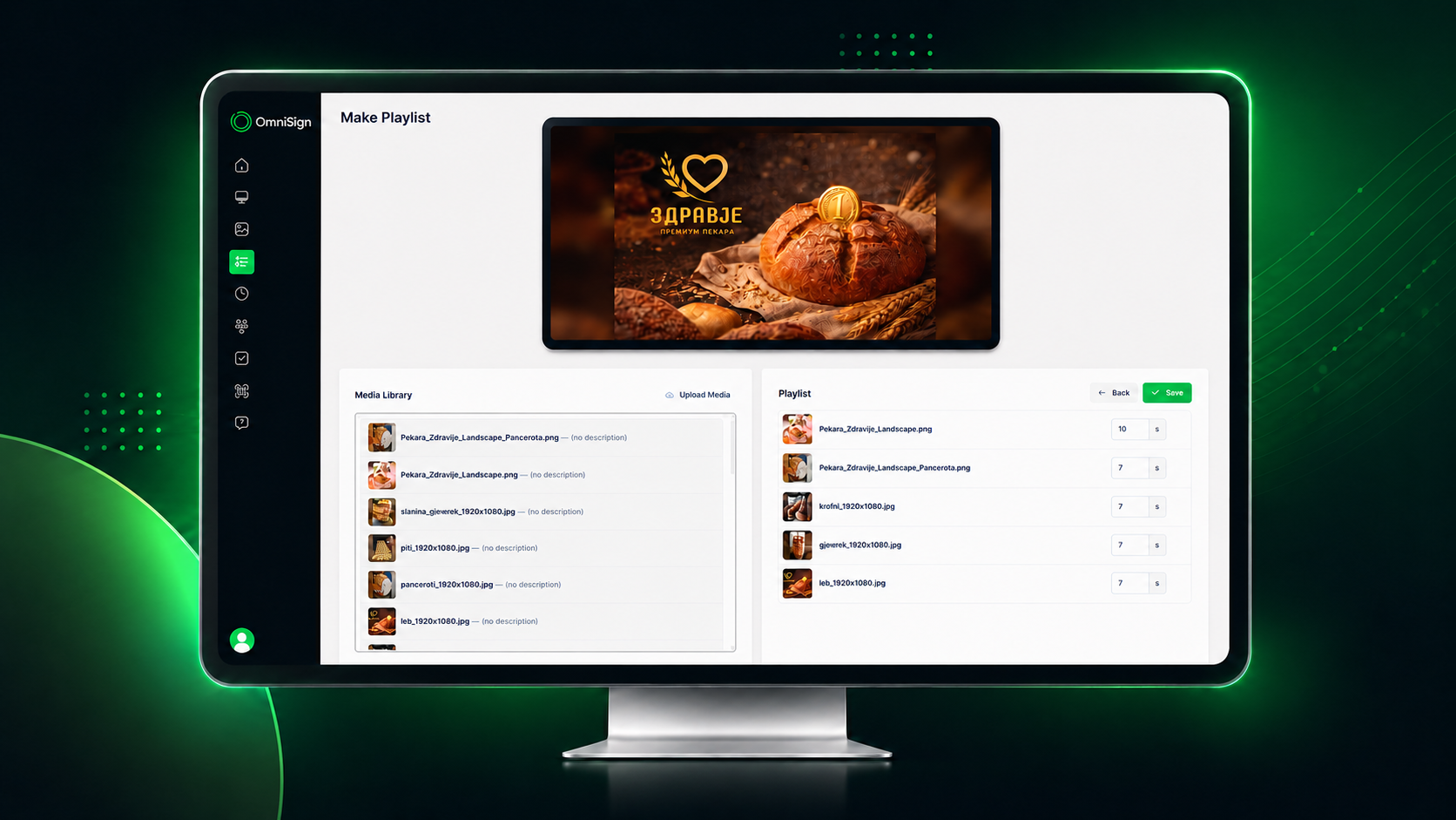 OmniSign playlist builder screen