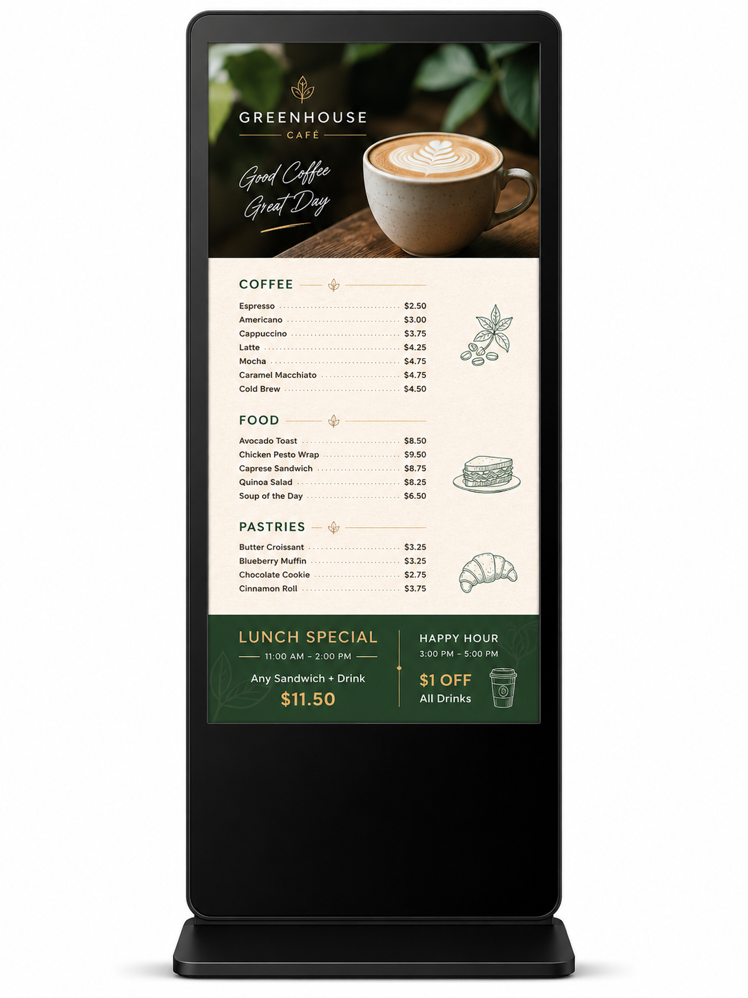 Digital cafe menu screen