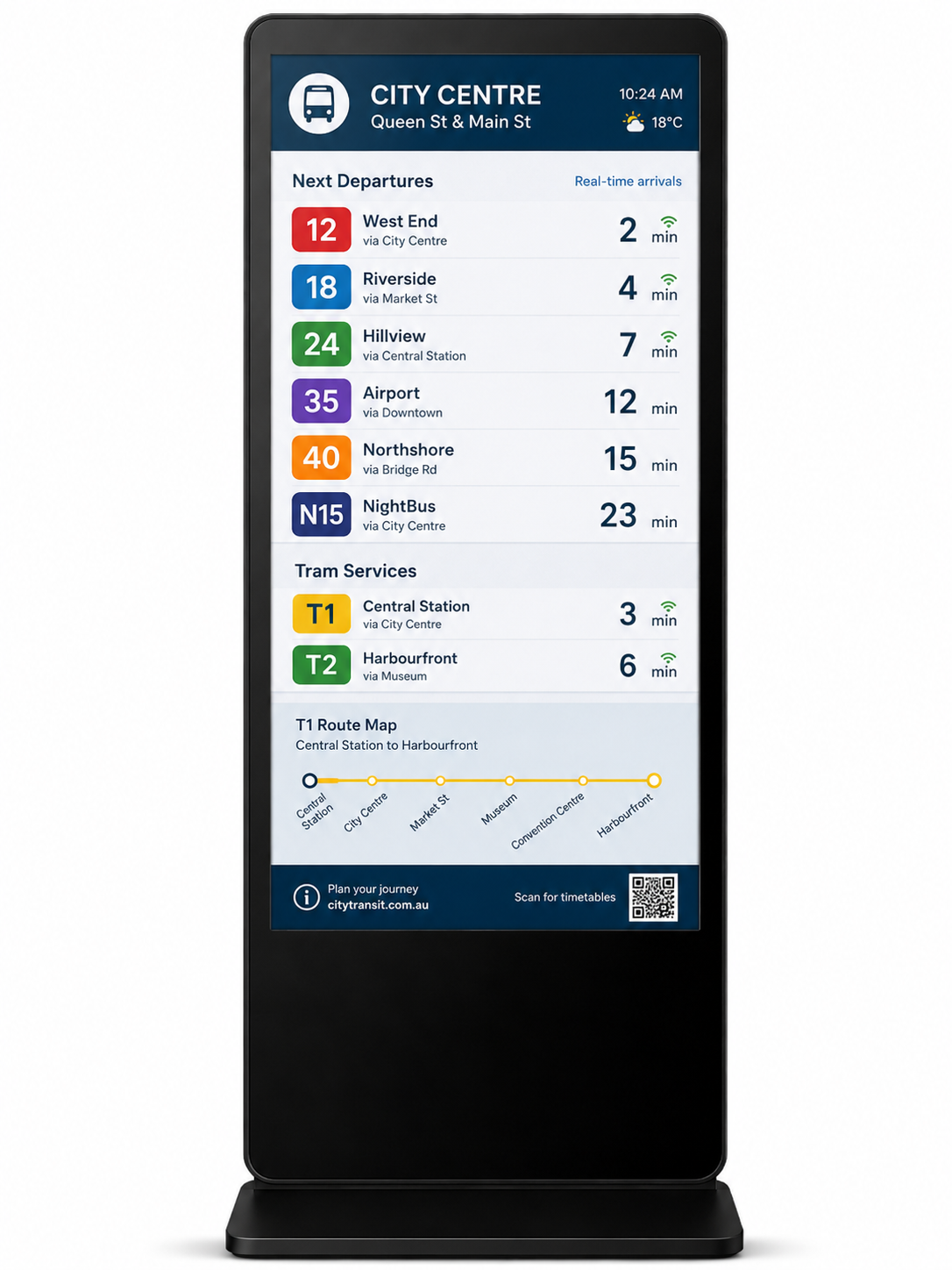Digital transport timetable screen